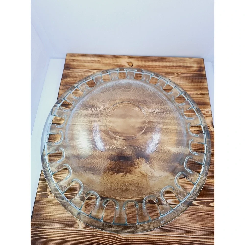Openwork Recycled‎ Art Glass Bowl by Couronne Co-Reticulated Rim -Made In Spain